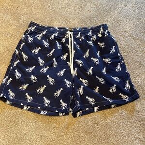 Polo Ralph Lauren Men Large Lobster AOP Navy Blue White Swim Lined Shorts
